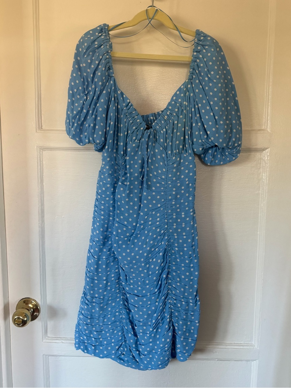Zara Blue Polka Dot Puff Sleeve Midi Dress